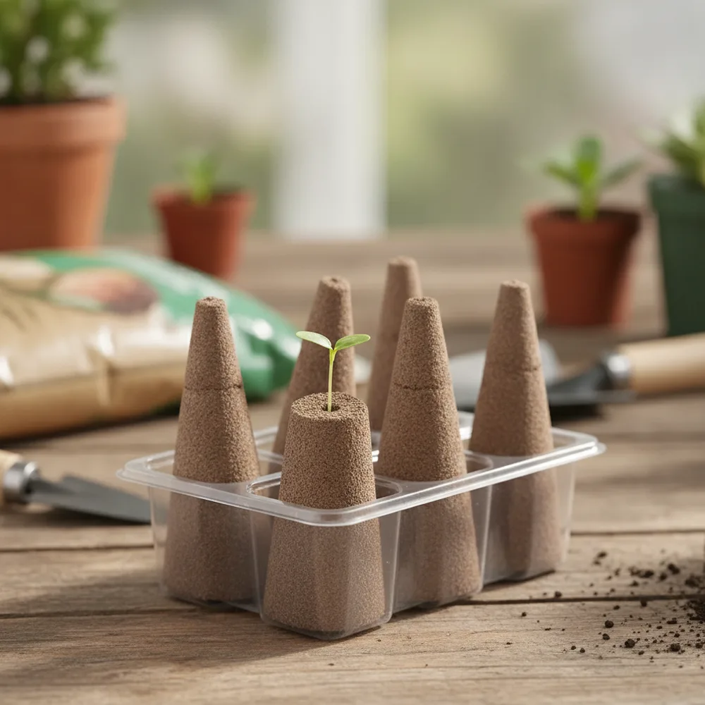 Un bloc de culture biochar avec une jeune pousse