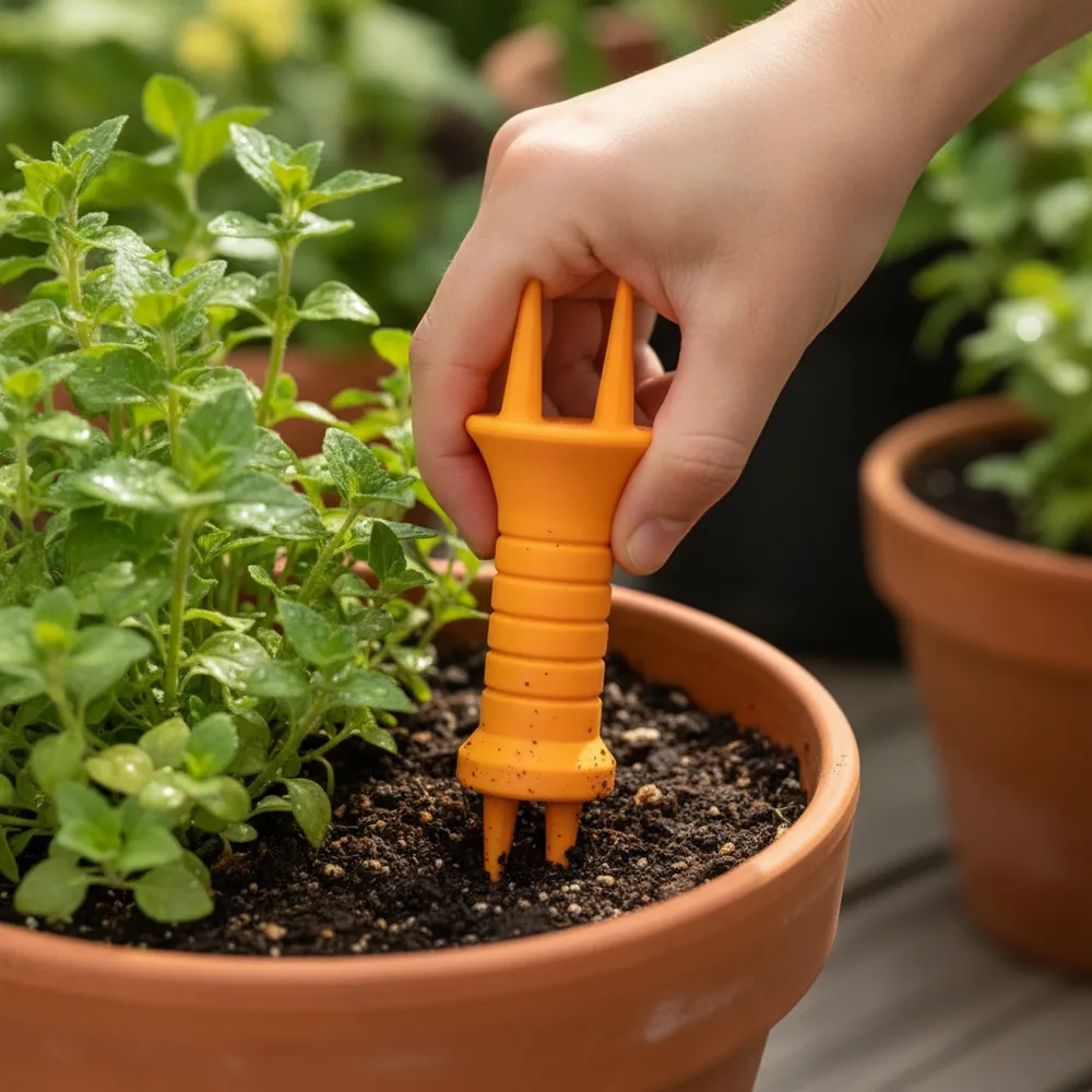 L'aérateur de sol utilisé dans un pot de plante